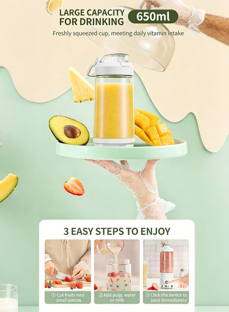 Portable Blender for Smoothies & Protein Shakes - 650ml Shaker Blender Large Capacity Portable Juicer, 75W, USB-C Rechargeable, Ice Crushing, BPA-Free, Detachable Base for Gym/Office/Picnic - Portable Mixer for Frozen Fruit & Milkshakes - Image 2